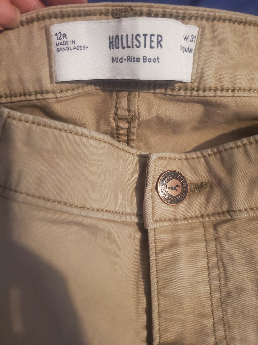 Hollister Khaki Mid-Rise Boot Pants with Branded Button